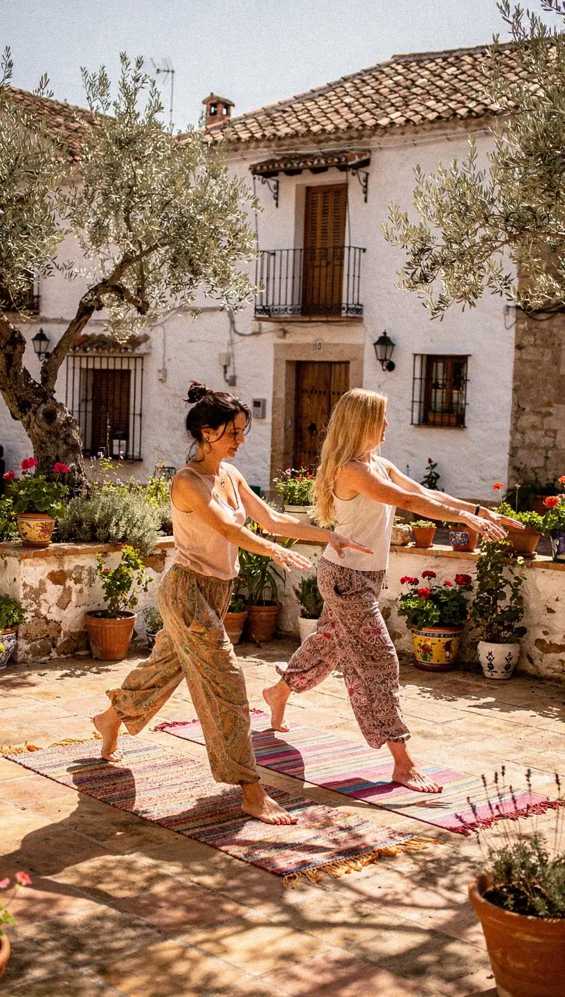 Practicante de yoga en una posición de meditación en un entorno natural tranquilo.