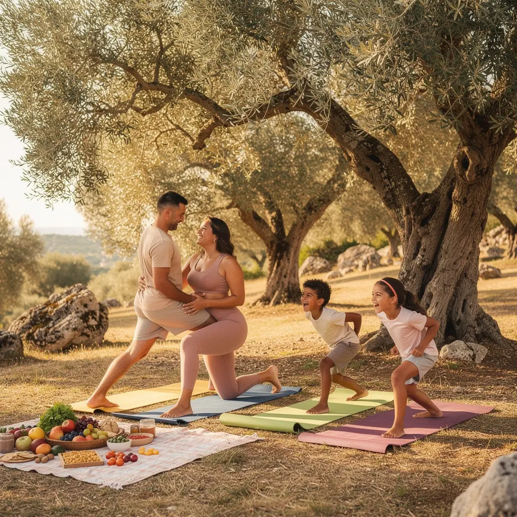 Un grupo de personas meditando en un estudio luminoso, rodeados de plantas y elementos decorativos que fomentan la calma.