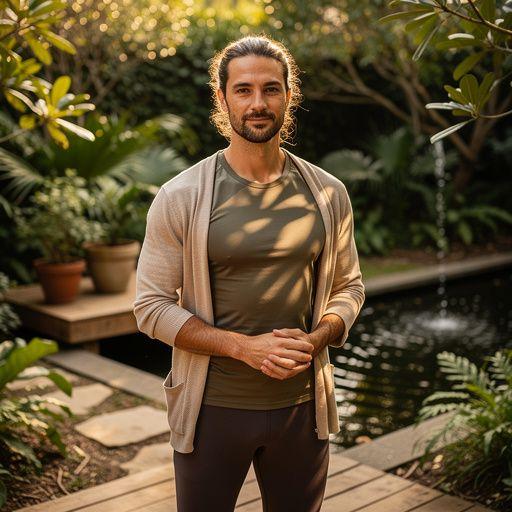 Mujer concentrada en la práctica de yoga, rodeada de velas y aromaterapia.