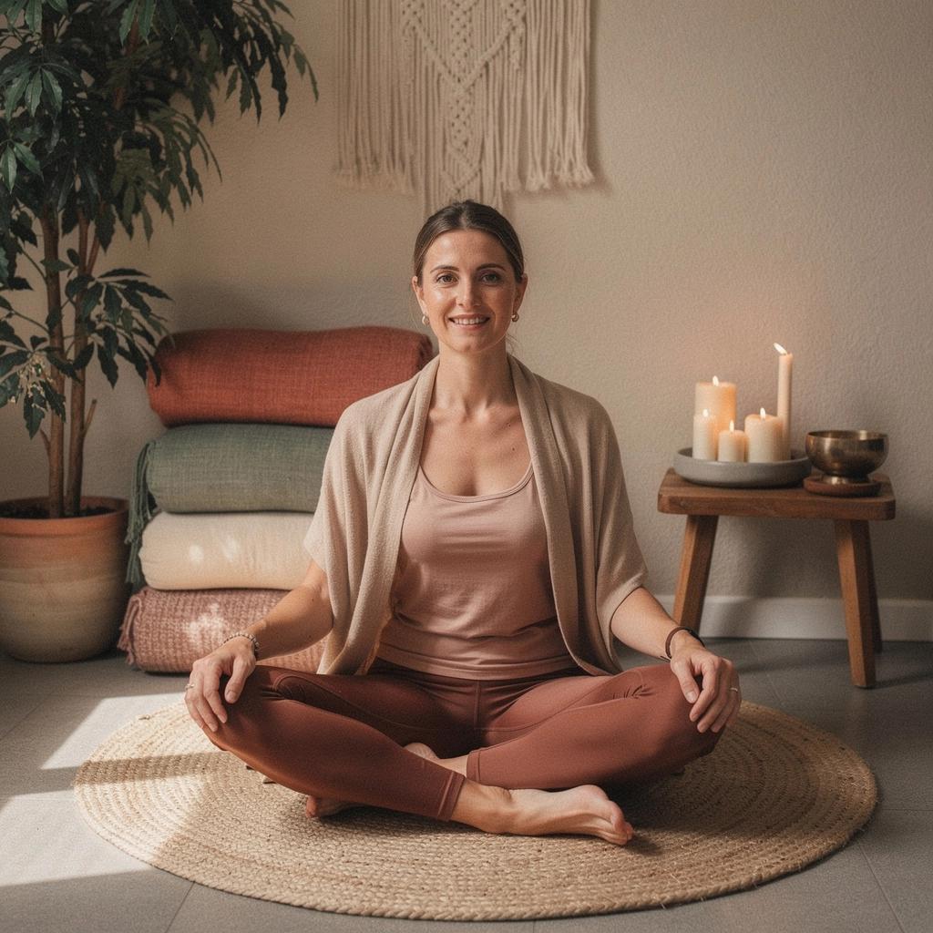 Accesorios de meditación como cojines y mantas dispuestos en un espacio acogedor.